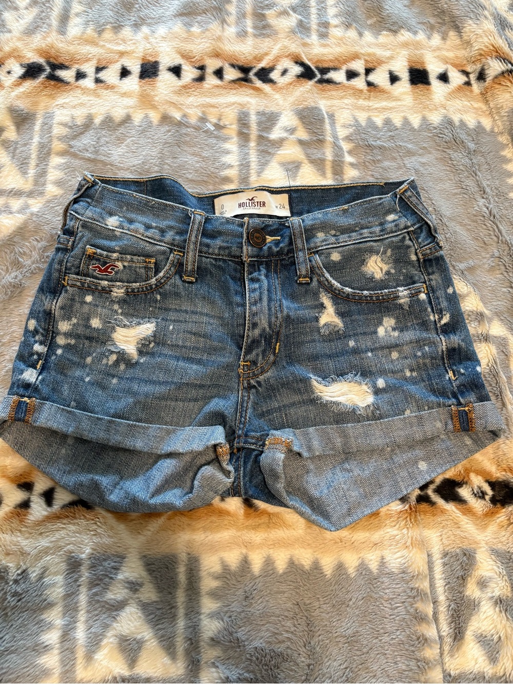 Vintage Hollister Blue Distressed Rolled-Hem Denim Shorts